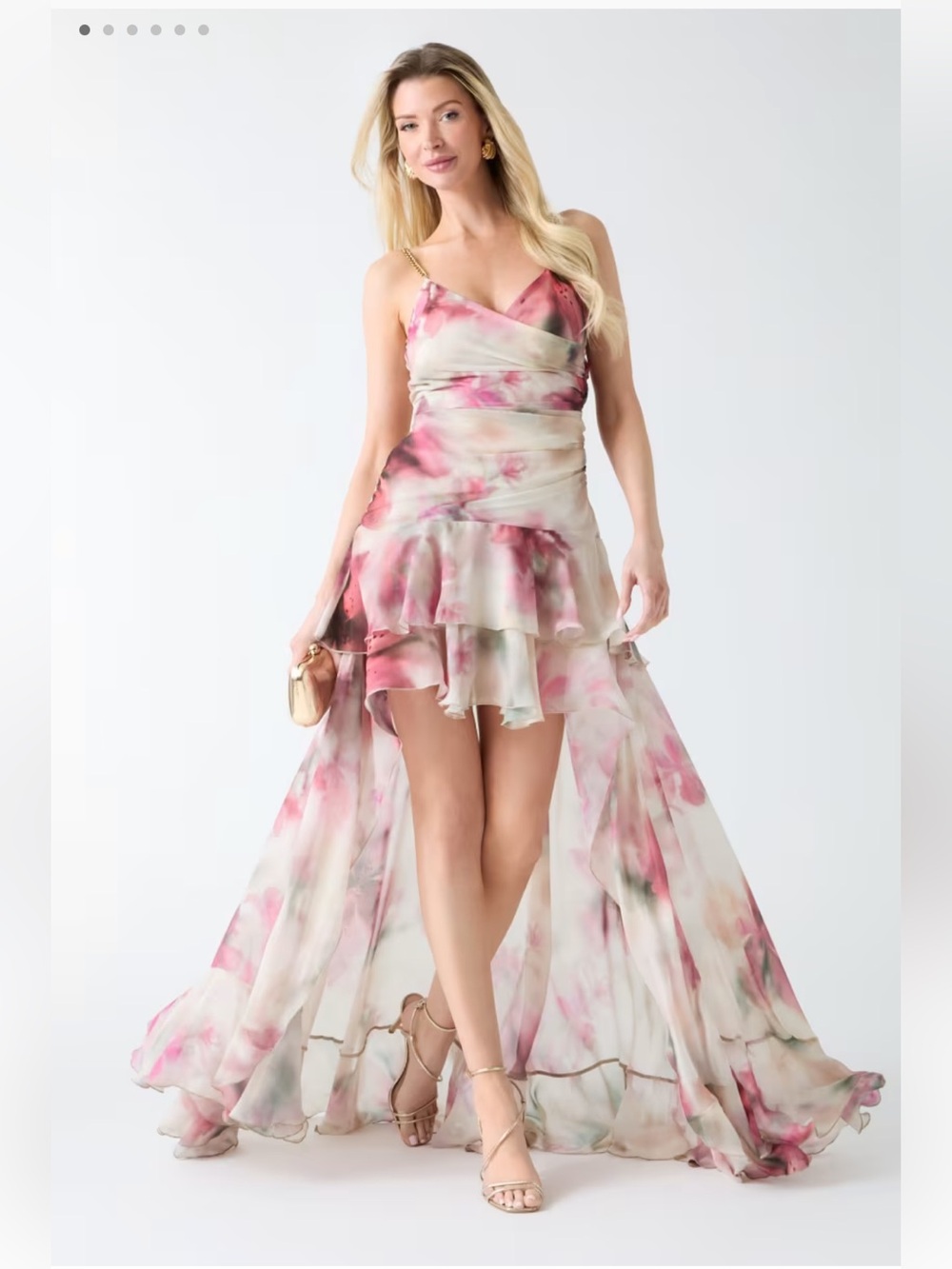 Marciano Floral Pink High-Low Spaghetti Strap Special Occasion Dress - Size L